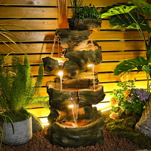 40H Realistic Tree Cascading Outdoor Water Fountain with 5 Tiers (46.2H / Brown-wooden)