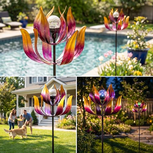 Solar Wind Spinners Outdoor for Yard and Garden (Lotus Flower)