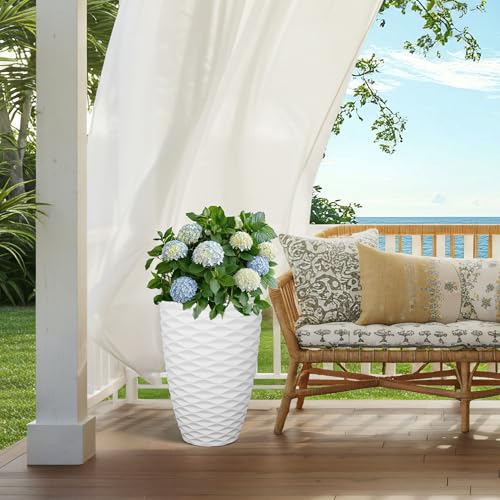 2 Pack 19" White Resin Tall Outdoor Planters with Wave Texture (19"h-white Wavy)