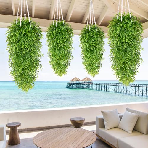 4Pcs Artificial Hanging Plants (Willow Leaves Vines / 4Pcs Plants)