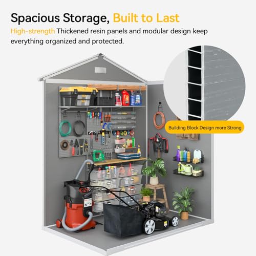 6x4 FT Outdoor Storage Shed with Built (6' x 4' w/Light / Gray)