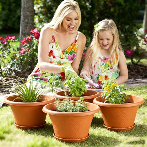 12 Inch Pots for Plants (Diamond Pattern-orange / 12 inch-4 Pack)