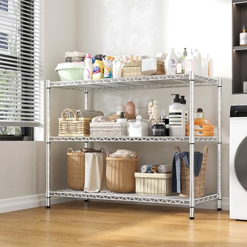 Heavy Duty 3 Tier Metal Shelving Unit (Chrome-35.6"Wx14"Dx36"H（2P）)