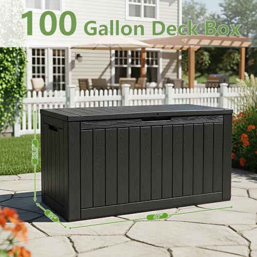 100 Gallon Outdoor Storage Box Waterproof Deck Box for Patio (Black / 100 Gallon)