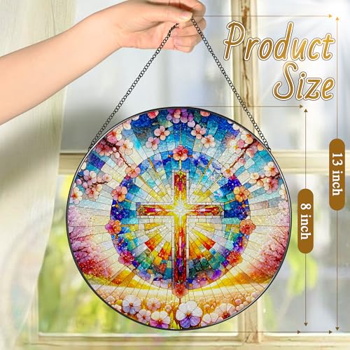 8 Inches Cross Stained Glass Suncatcher (Cross-b)
