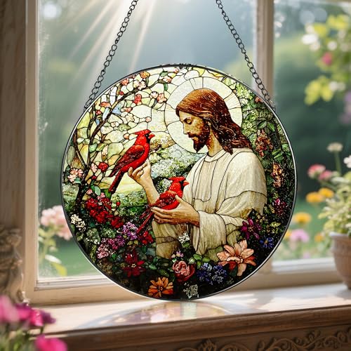 8 Inch Jesus with Cardinals Suncatcher Ornament (Jesus-c)