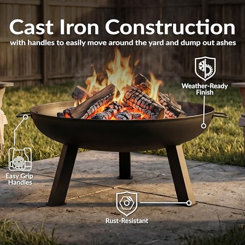 Sunnydaze Cast Iron Heavy Duty Large Fire Pit for Outside Wood Burning (Black / 30 in)