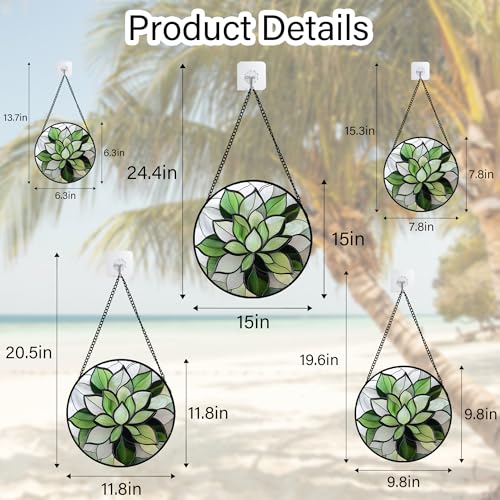 Green White Succulent Stained Glass Window Hanging Suncatcher Gifts 12"