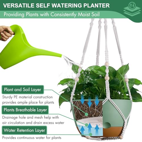 8 Inch Macrame Self Watering Hanging Planters for Indoor (2 Count)