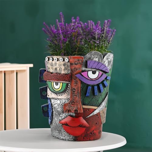 Abstract Face Head Planter Picasso Colorful Art Resin Flower Pot
