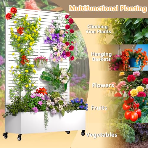 Metal Planter Box with Trellis Outdoor (Louvered-white / 72"x47"x16")