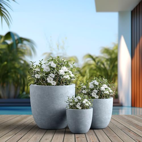Round Concrete Planter Set of 3 (Blue Gray / Set of 3: 10/14/18-Inch Dia)