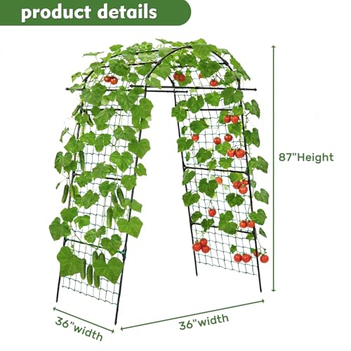 86" Tall Metal Garden Arch Trellis for Climbing Plants (87" H / Green)
