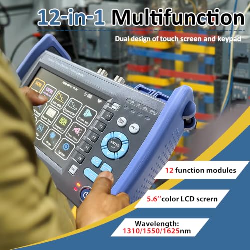 12-in-1 OTDR Optical Fiber Tester 1310/1550/1625nm,37/36/37db,5.6' Touch Screen,Integrat ing Automatic OTDR, Expert OTDR, Event Map, 10G Dual OPM,Optical Power Meter, End StateCheck (SJ Blue and Black)