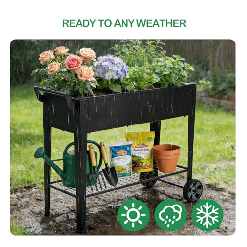 2 Pack 32" Tall Elevated Raised Garden Bed with Wheels and Shelf (14.6"W ( 2PCS ))