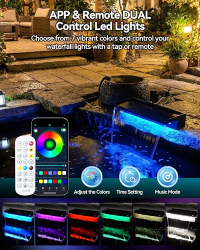 Pond Waterfall Kit with Colorful LED Lights & 1200GPH Pond Pump (24 INCH)
