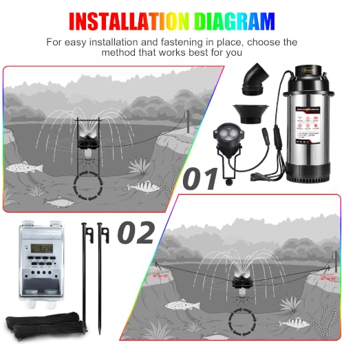 Pond Fountain Aerator F4 With 4 RGB Lights 1HP 750W Floating Pump (Black D)
