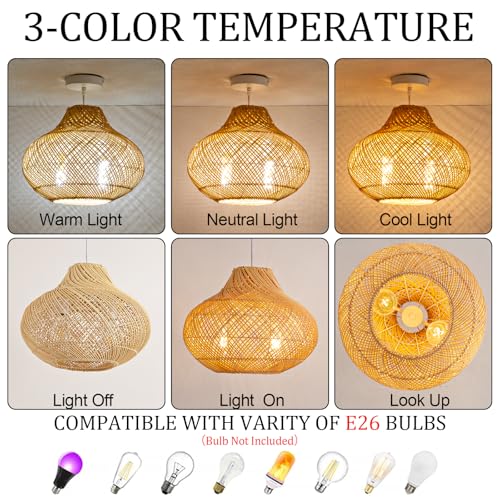 15" Rattan Pendant Light (Black Metal+Rattan / 14.96" 2-Light)