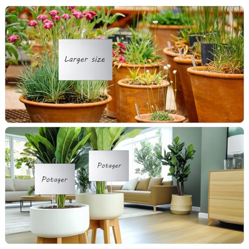 6 Pcs Large Plant Marker (6'' X 8'' with 13'' Stake / Silver)