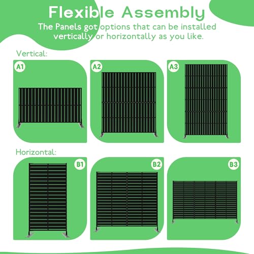 Metal Privacy Screen 72" H x 47.2" Decorative Outdoor Privacy Screen Privacy Panel with Stand for Balcony Deck Patio Lawn Garden (Black-Vertical / Without Planter Box)