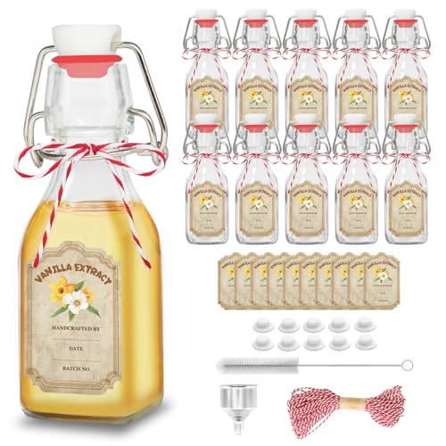 10 Pack Swing Top Glass Vanilla Extract Bottles 4 oz with Lids (Square-4oz-10pcs)