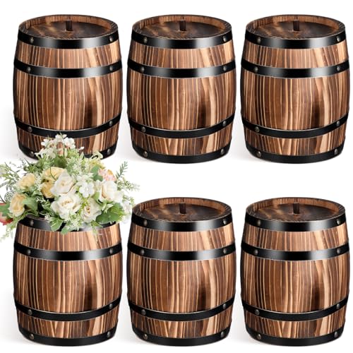 6 Pcs Wood Wine Barrel Vase Flower Vase Container (8 x 6.5 Inch)