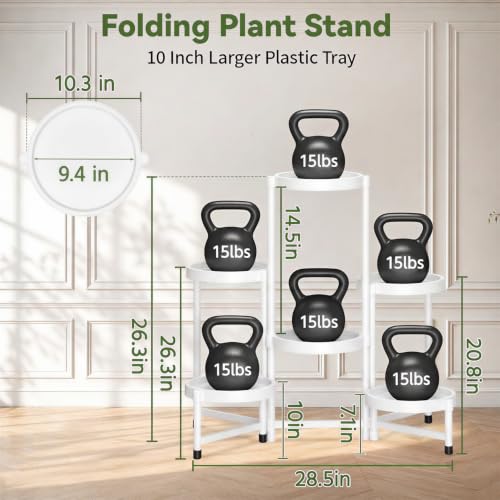 Plant Stand Indoor Outdoor with Large 10 Inch Plastic Tray (Matte White with Large Tray / 6 Tier)