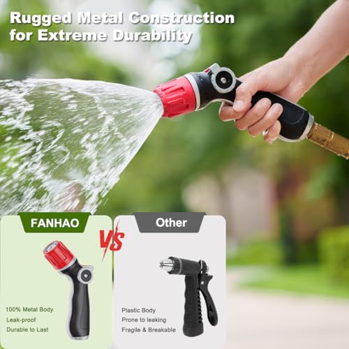 Upgraded Metal Garden Hose Nozzle Heavy Duty (Adjustable Tip / Red)