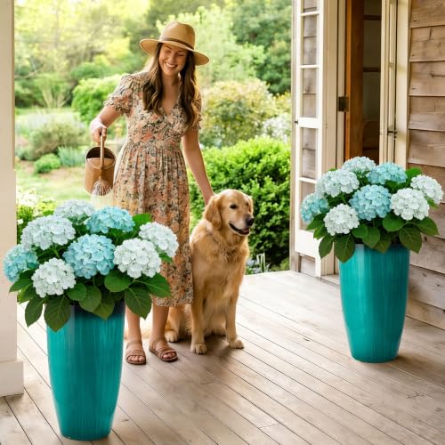 Autodaya 24" Faux Ceramic Large Planters for Outdoor Plants (24"-turquoise Teal)