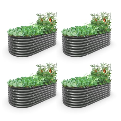 Anleolife 4 Bed 6x3x2ft Oval Galvanized Raised Garden Beds (Set of 4 / 0104-grey)