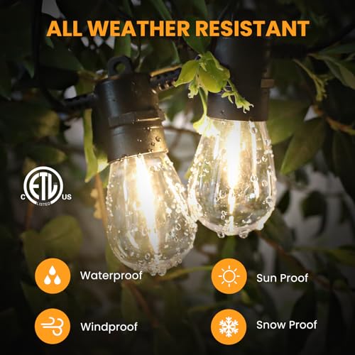 104FT(98+6) Solar String Lights Outdoor Waterproof, Solar Powered Patio Light with 30+2 Dimmable S14 Edison Bulbs Shatterproof & Remote Control, Solar String Lights for Outside Garden Backyard (104FT)