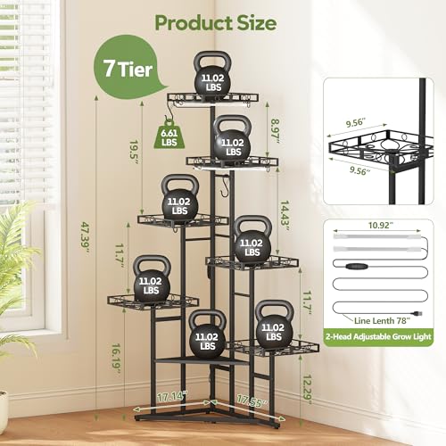 Plant Stand Indoor with Grow Lights (Black / 7-Tier with grow light)