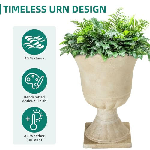 Autodaya 22"Tall Large Urn Planters for Outdoor Plants Set of 2 Flower Pots (22"-antique Ivory)