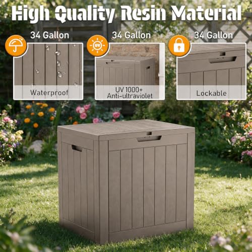 34 Gal Outdoor Storage Box Waterproof Lockable (34 Gallon / Grey)