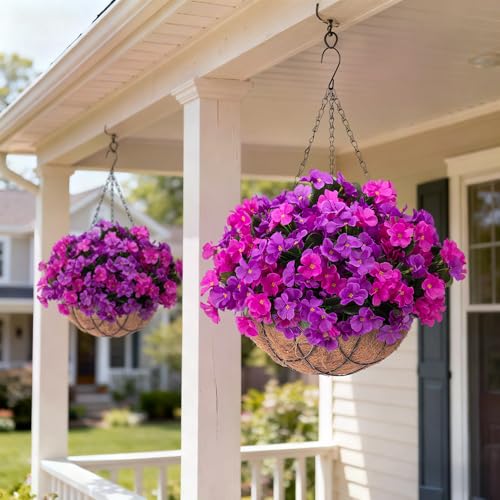 Artificial Flowers for Outdoors Planter UV Resistant Faux Hydrangea (C-purple)