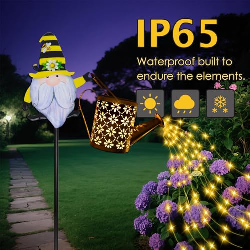 Solar Watering Can with Cascading Lights Outdoor Garden Decor (C.Gnome)