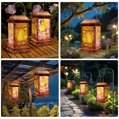 2 Pack Hummingbird Solar Lanterns Outdoor Waterproof (Hummingbird / 11.6*8.2inch)