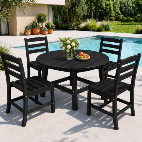 Patio Dining Table Set (Black / 4-Seat(5PCS)42.52"Table)