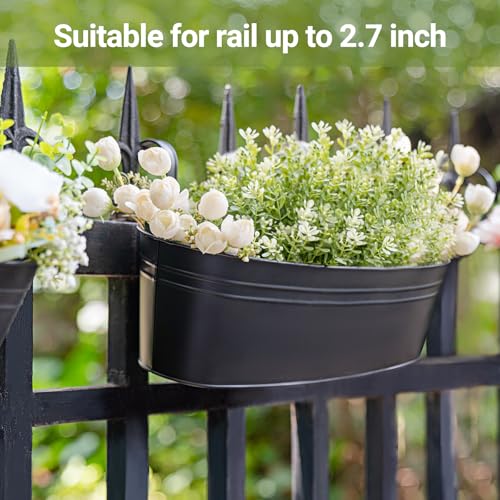 15 Inches Railing Planter Box 4 Pcs Metal Hanging Flower Pots (4 Count)