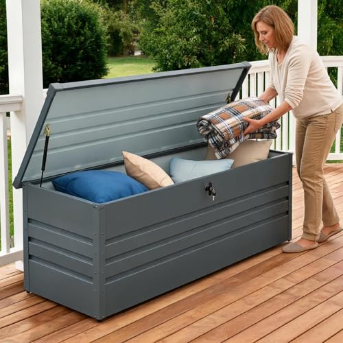 260 Gallon Waterproof Metal Deck Box (Black / 260 Gal(Metal))