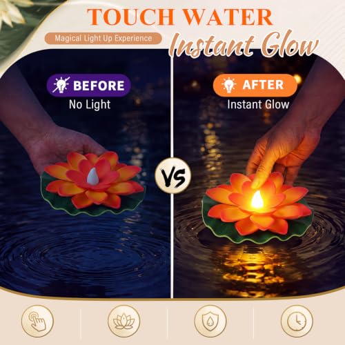 9 Pcs 3.94 in Floating Lotus Lights with Battery (3.94 Inch / Orange)
