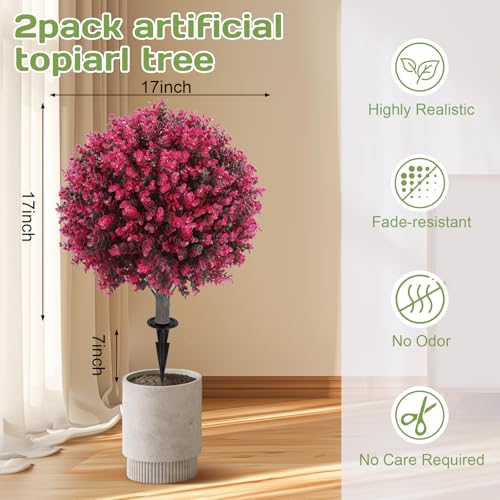 Set of 2 Artificial Red Eucalyptus Topiary Ball Tree (Red Eucalyptus)