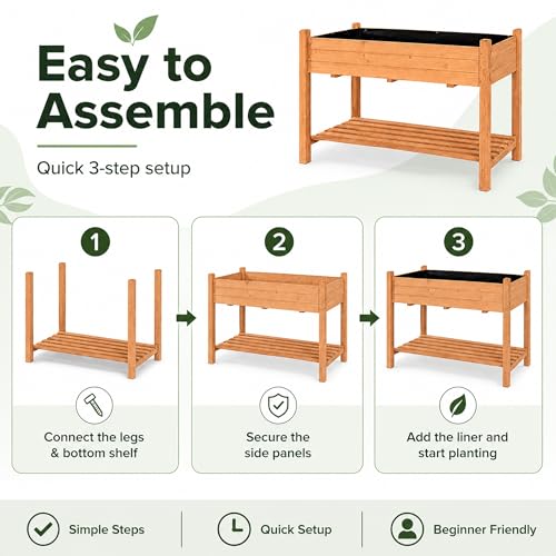 Raised Garden Beds Outdoor with Storage Shelf Fir Wood Planter Raised Beds (Brown / W49.5X D23.5X H30in)