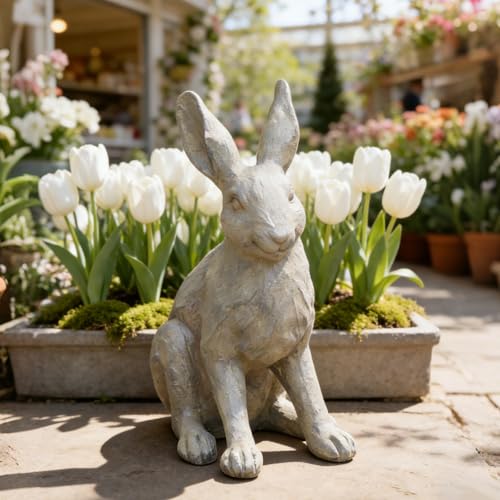 Rabbit Garden Statue 12 Inch Grey Resin Bunny Yard Decor (Gray 1)