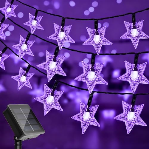 Twinkle Solar Star String Lights Outdoor Waterproof 39FT (Purple)