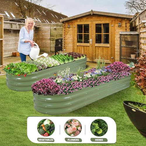 Galvanized Raised Garden Bed Outdoor (Green / 8x2x1ft)