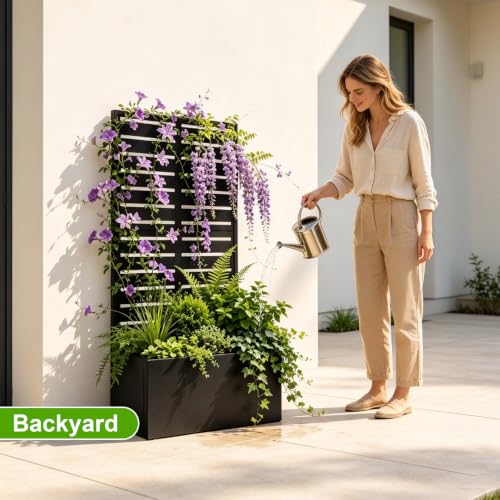 47"x24"x12" Metal Planter Box with Trellis (Black-louver Shaped / 47"x24"x12")