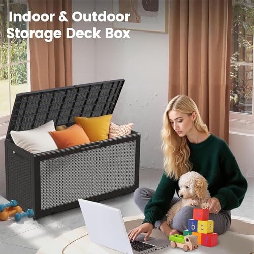 100 Gallon Outdoor Storage Box Waterproof Lockable Deck Box for Patio Black (Black / 100 Gallon （New）)