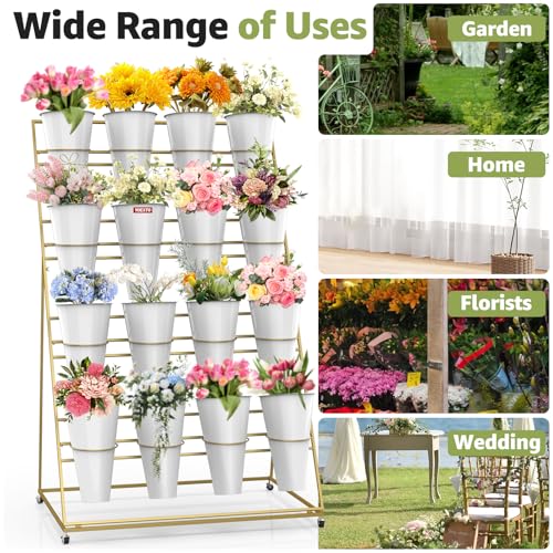 Flower Display Stand 4 Layers with 16 PCS Round Buckets