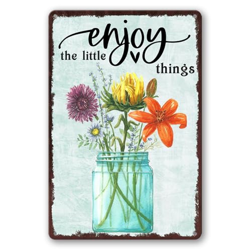 Garden Metal Signs For Outside Garden Wall Art Outdoor Patio Sign Vintage Flower Tin Sign Enjoy The Little Things Funny Garden Signs Decorative Outdoor Farmer Market Decor 8x12 Inch (703)